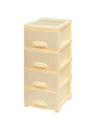 Комод пластиковый для вещей 4 секции ДЕКОР "Белое дерево", цвет слоновая кость
