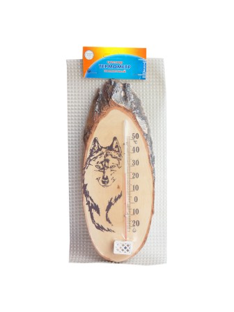 Термометр комнатный деревянный Стеклоприбор Д-10 исп.3 Березка, рисунок "Волк"
