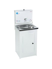 Умывальник для дачи Акватекс с нагревом воды (ЭВН), 17 л, тумба стальная белая, нержавеющая мойка