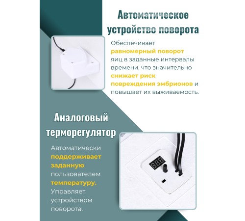 Инкубатор Несушка на 63 яйца 220В автоматический поворот, аналог. терморегулятор, цифр. индикатор температуры (арт.71)