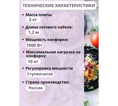 Плитка электрическая Мечта-111Т ЭПТ-1 конфорка 1,0 кВт белая 