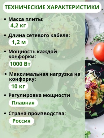 Плитка электрическая Мечта-212Ч ЭПЧ-2 конфорки, 2,0 кВт черная 