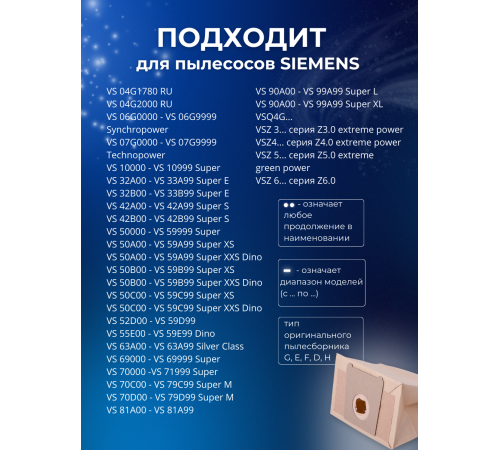 Комплект пылесборников VESTA BS02 бумажные для Bosch и Siemens