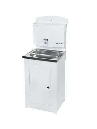 Рукомойник дачный Акватекс без ЭВН, тумба белая, нержавеющая мойка