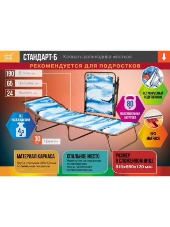Раскладушка Стандарт-Б для детей и подростков, 195х65 см