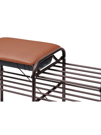 Этажерка для обуви с ящиком НИКА ЭТЛ5, коричневое сиденье, каркас медный антик