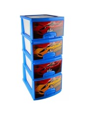 Комод пластиковый детский с 4 ящиками "Тачки" голубой, Росспласт