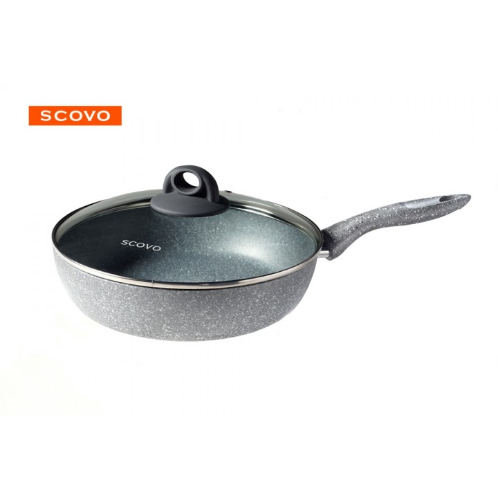Сотейник 24 см с крышкой Scovo STONE PAN ST-021 с антипригарным покрытием