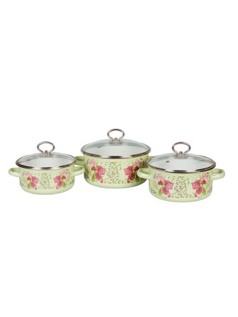 Набор кастрюль эмалированных (2 л, 3 л, 4 л) л, Стальэмаль 8КВ051S, Мозаика, салатный