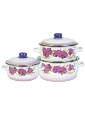 Набор кастрюль 05 Орхидея 5КВ051М (2л, 3л, 4л) белоснежный