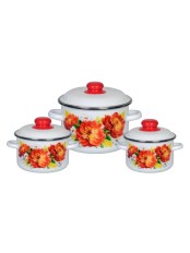 Набор кастрюль эмалированных Пионы Стальэмаль №19 1КВ191М, 2 л, 3 л, 5,5 л