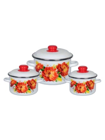 Набор кастрюль эмалированных Пионы Стальэмаль №19 1КВ191М, 2 л, 3 л, 5,5 л