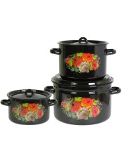 Набор кастрюль эмалированных (1,5 л, 2,9 л, 4,5 л) л, Стальэмаль 1с33, Жостово, черный