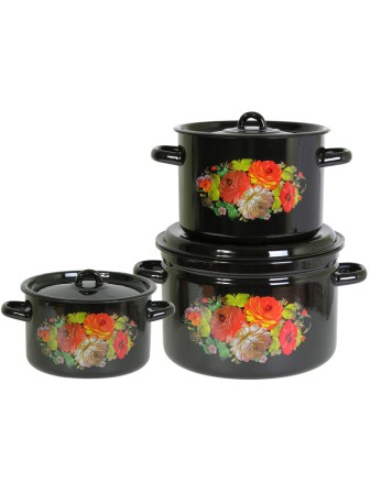 Набор кастрюль эмалированных (1,5 л, 2,9 л, 4,5 л) л, Стальэмаль 1с33, Жостово, черный