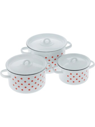 Набор кастрюль 33 Красный горох 1С33 (1.5л, 3л, 4.5л) белый