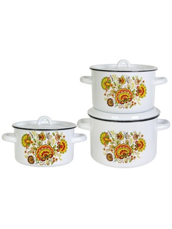 Набор кастрюль 33 Хохлома 1С33 (1.5л, 3л, 4.5л) белоснежный