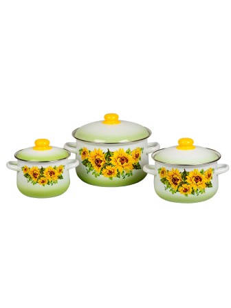 Набор кастрюль 408 Подсолнухи 1С408 (2л, 4л, 5.5л) конический