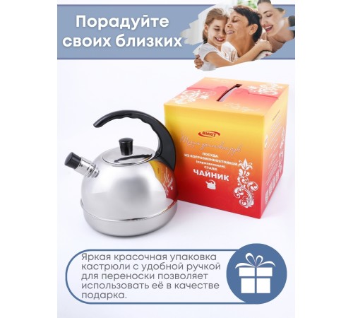 Чайник нержавеющий АМЕТ Классика 3,0 л со свистком 1С44