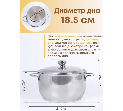 Кастрюля Амет Классика-Прима 4 л 1С742 с металлической крышкой