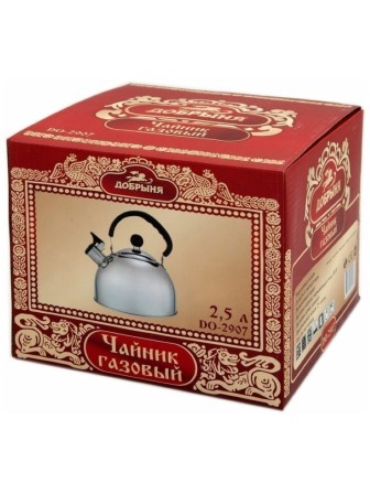 Чайник Добрыня DO-2907 из нержавеющая сталь, 2.5 л, свисток