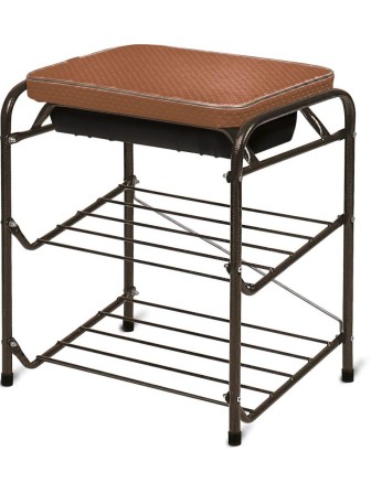 Этажерка для обуви Ника БП1/А банкетка 3-х ярусная (каркас - медный антик, цвет сиденья - коричневый)