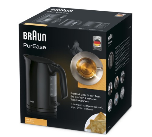 Чайник BRAUN WK3000 Black 1.0 л, 2.2 кВт, диск