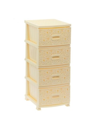 Комод для вещей пластиковый с 4-мя ящиками "Ажур" слоновая кость, Росспласт