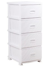 Комод пластиковый белый с 4-мя ящиками ДЕКОР "Ротанг", Росспласт