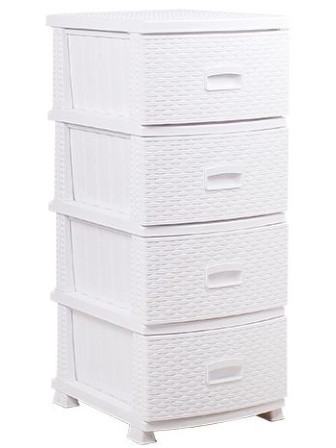Комод пластиковый белый с 4-мя ящиками ДЕКОР "Ротанг", Росспласт