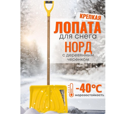 Лопата снеговая пластиковая Эксперт Норд с деревян. черенком, 450х330 мм Лопата снеговая пластиковая Эксперт Норд с деревян. черенком, 450х330 мм