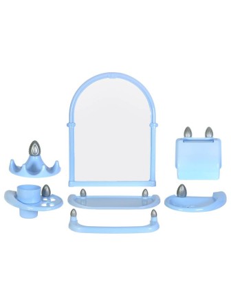 Набор для ванной Олимпия зеркальный 7 предметов, пластик голубой