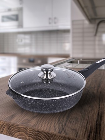 Сковорода 28 см «Гранит Black» С028802 со съемной ручкой и крышкой