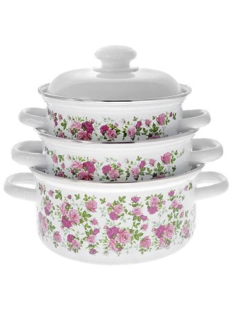 Набор эмалированных кастрюль 124 Китайская роза 124/4АП2 1,5/2/3 л 