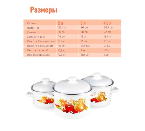 Набор кастрюль Итальянская кухня 7АП2/4, 2/3/4,5 л Набор кастрюль Итальянская кухня 7АП2/4, 2/3/4,5 л
