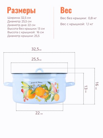 Кастрюля эмалированная 5.5 л Фруктовая фантазия С-1617/4Рб