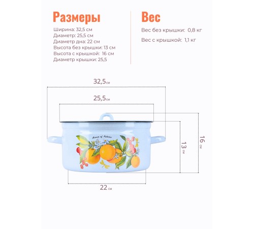 Кастрюля эмалированная 5.5 л Фруктовая фантазия С-1617/4Рб Кастрюля эмалированная 5.5 л Фруктовая фантазия С-1617/4Рб