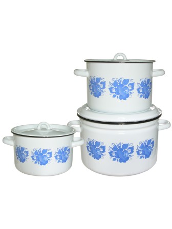 Набор кастрюль 1С112 Гжель  белоснежный, 3/4.5/7 л