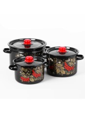 Набор кастрюль эмалированных (2,9 л, 4,5 л ,7л) л, Стальэмаль 1с112, Рябина, черный