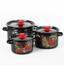 Набор кастрюль эмалированных (2,9 л, 4,5 л ,7л) л, Стальэмаль 1с112, Рябина, черный