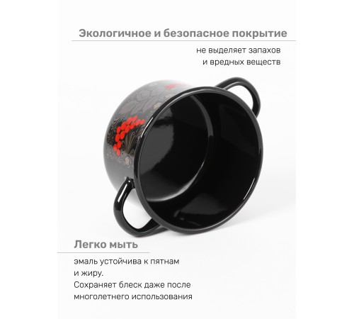 Набор кастрюль эмалированных (2,9 л, 4,5 л ,7л) л, Стальэмаль 1с112, Рябина, черный
