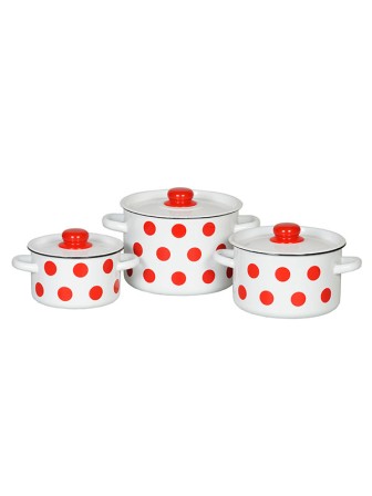 Набор кастрюль эмалированных Горошки Стальэмаль 1С144,  1,5 л, 2,9 л, 4,5 л