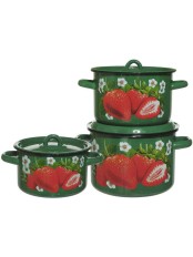 Набор кастрюль эмалированных (1,5 л, 2,9 л, 4,5 л) л, Стальэмаль 1с33, Клубника садовая, изумрудный