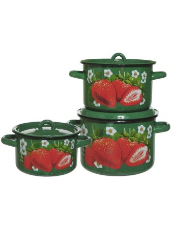 Набор кастрюль эмалированных (1,5 л, 2,9 л, 4,5 л) л, Стальэмаль 1с33, Клубника садовая, изумрудный