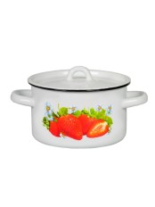 Кастрюля эмалированная 1,5 л, Стальэмаль 1с15с/1, Клубника садовая, белоснежный