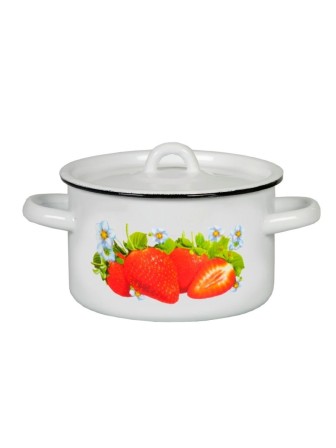 Кастрюля эмалированная 1,5 л, Стальэмаль 1с15с/1, Клубника садовая, белоснежный