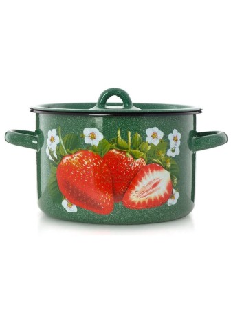 Кастрюля эмалированная 1,5 л, Стальэмаль 1с15с/1, Клубника садовая, изумрудный