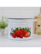 Кастрюля эмалированная 9 л, Стальэмаль 1с200с, Клубника садовая, белоснежный