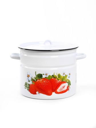 Кастрюля эмалированная 9 л, Стальэмаль 1с200с, Клубника садовая, белоснежный