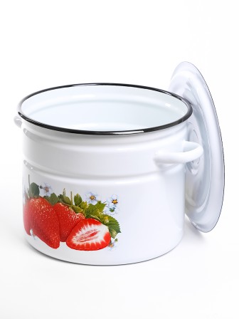 Кастрюля эмалированная 9 л, Стальэмаль 1с200с, Клубника садовая, белоснежный