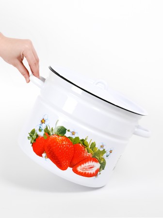 Кастрюля эмалированная 9 л, Стальэмаль 1с200с, Клубника садовая, белоснежный